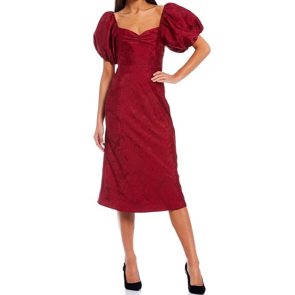 SACHIN & BABI GABBY DRESS JACQUARD EMBROIDERED FLORAL CHERRY RED SIZE 14